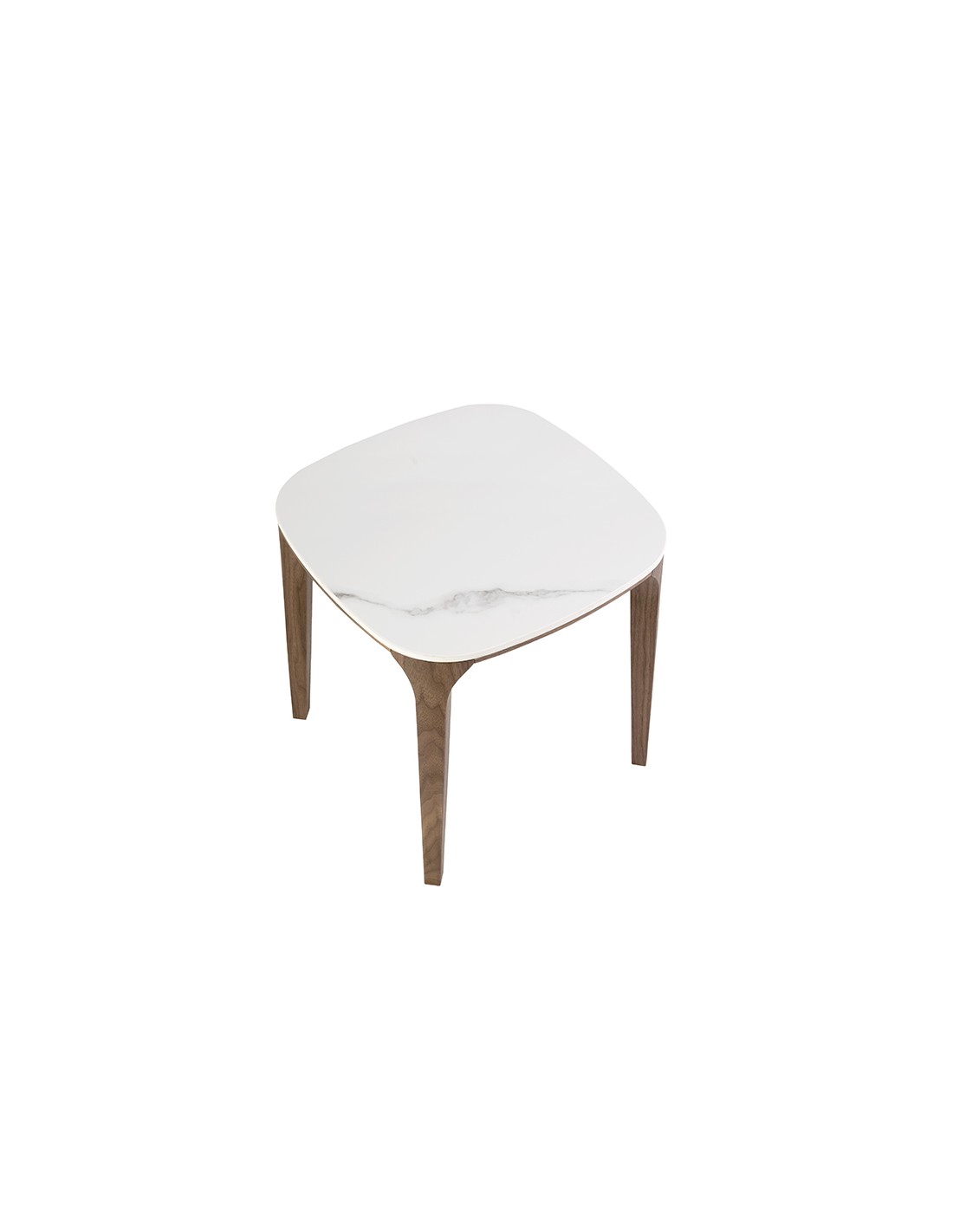 Mesa rincón cuadrada mármol porcelánico y nogal