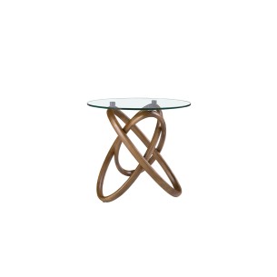 Mesa rincón redonda cristal templado y nogal 2