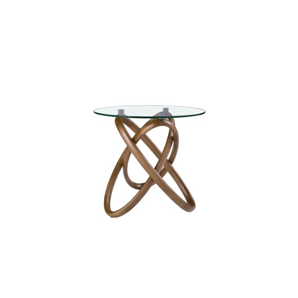 Mesa rincón redonda cristal templado y nogal