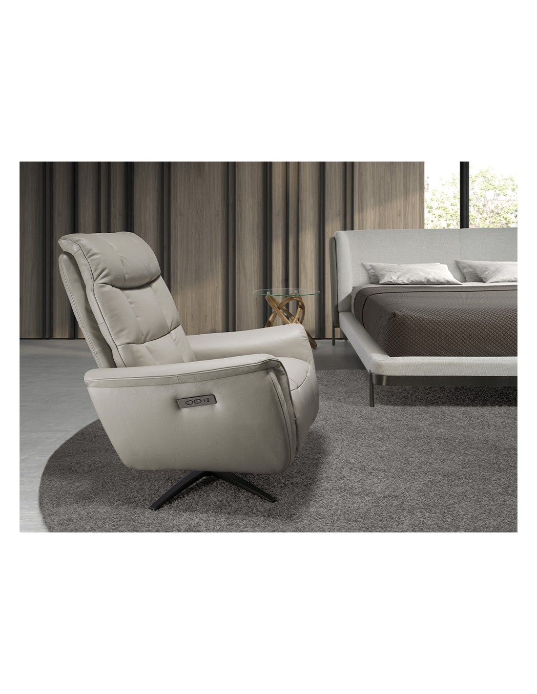 Sillón relax giratorio piel gris