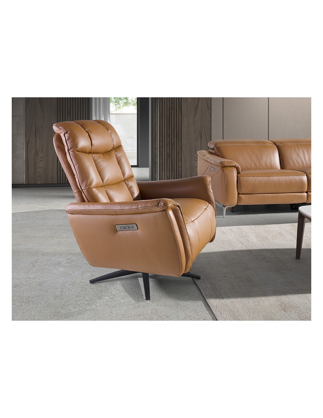 Sillón relax giratorio piel marrón