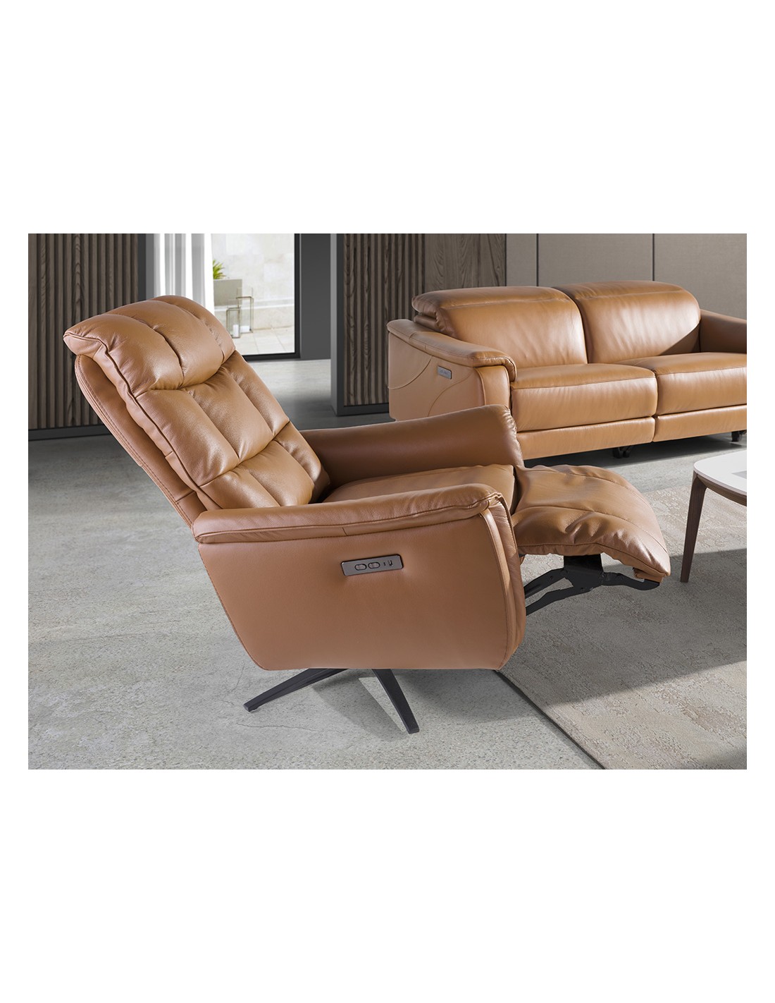 Sillón relax giratorio piel marrón