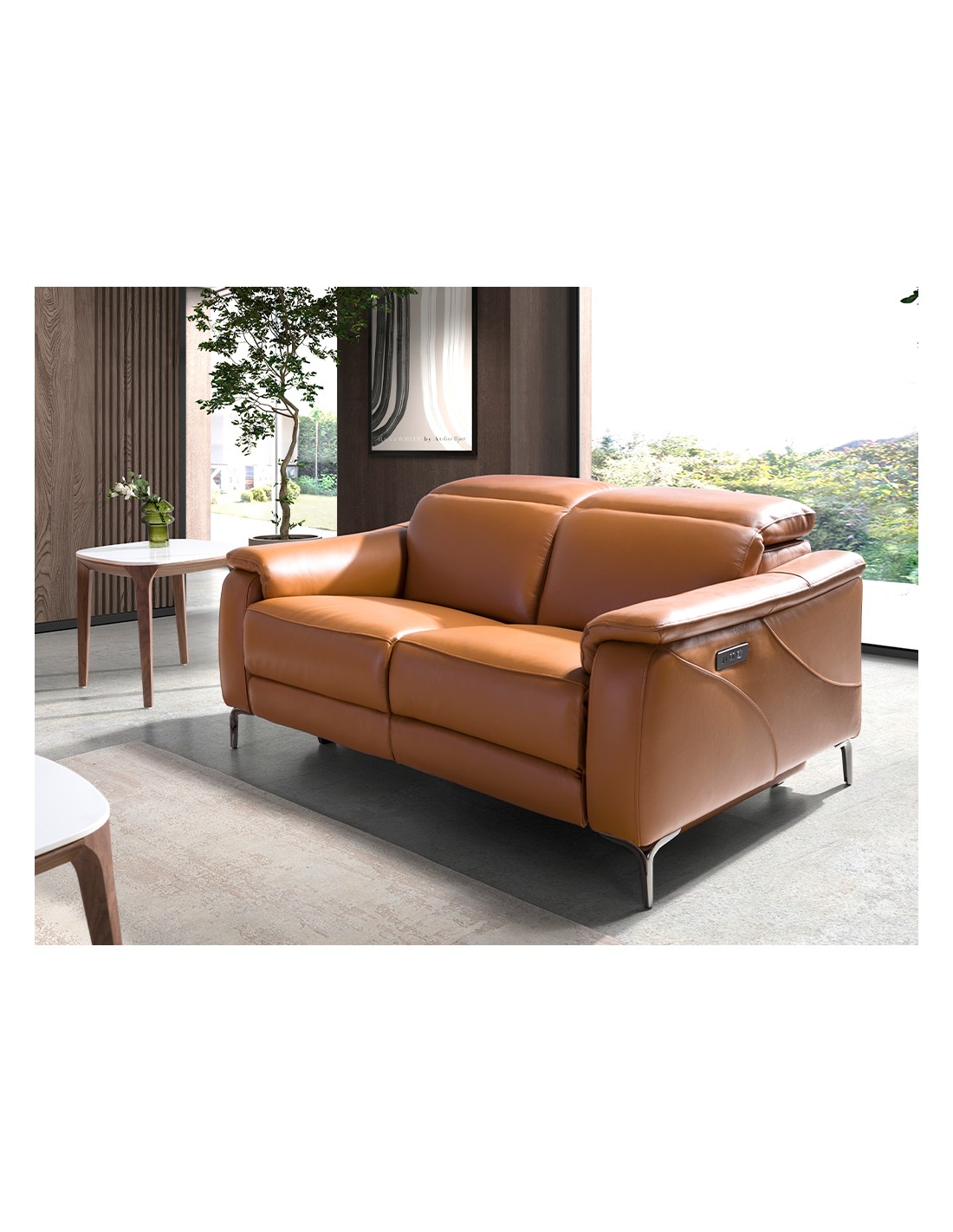 Sofá relax 2 plazas piel marrón