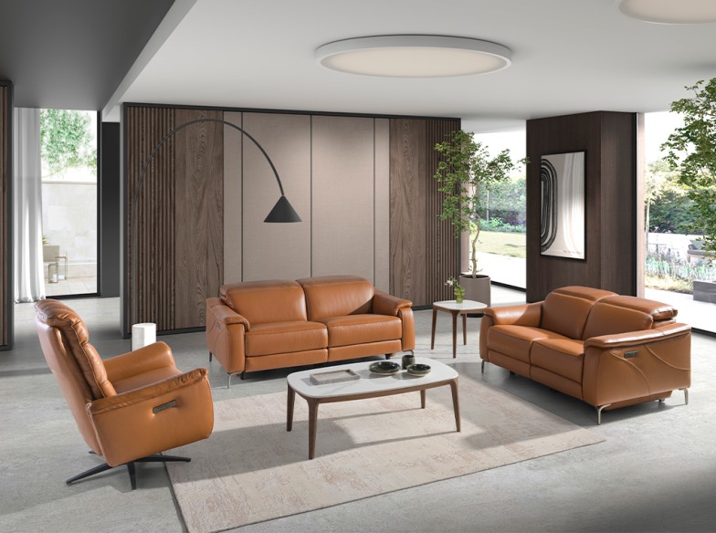 Sofá relax 2 plazas piel marrón