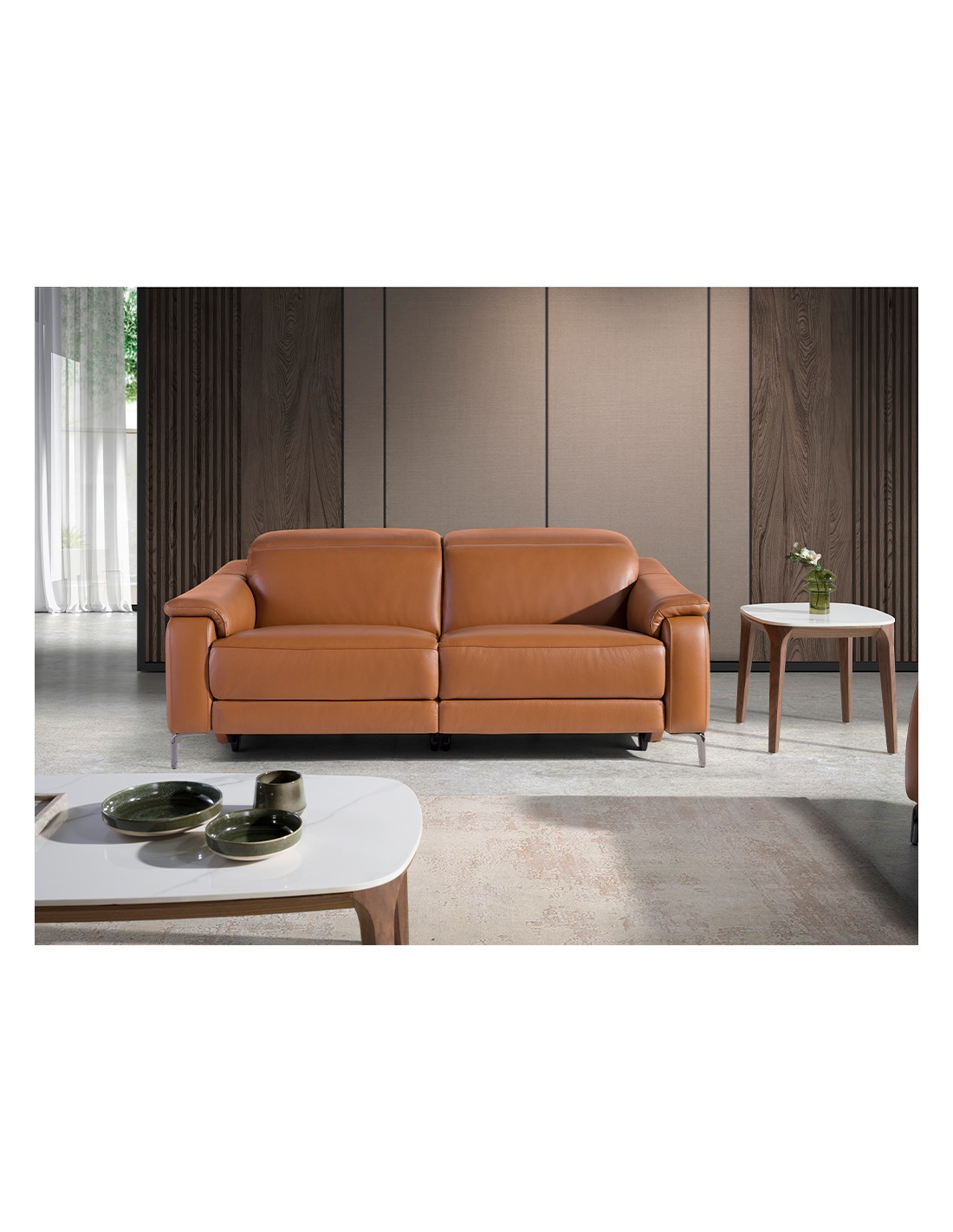 Sofá relax 3 plazas piel marrón