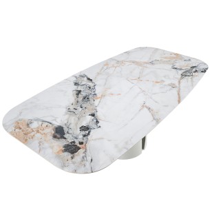 Mesa comedor ovalada barril mármol porcelánico y acero... 2