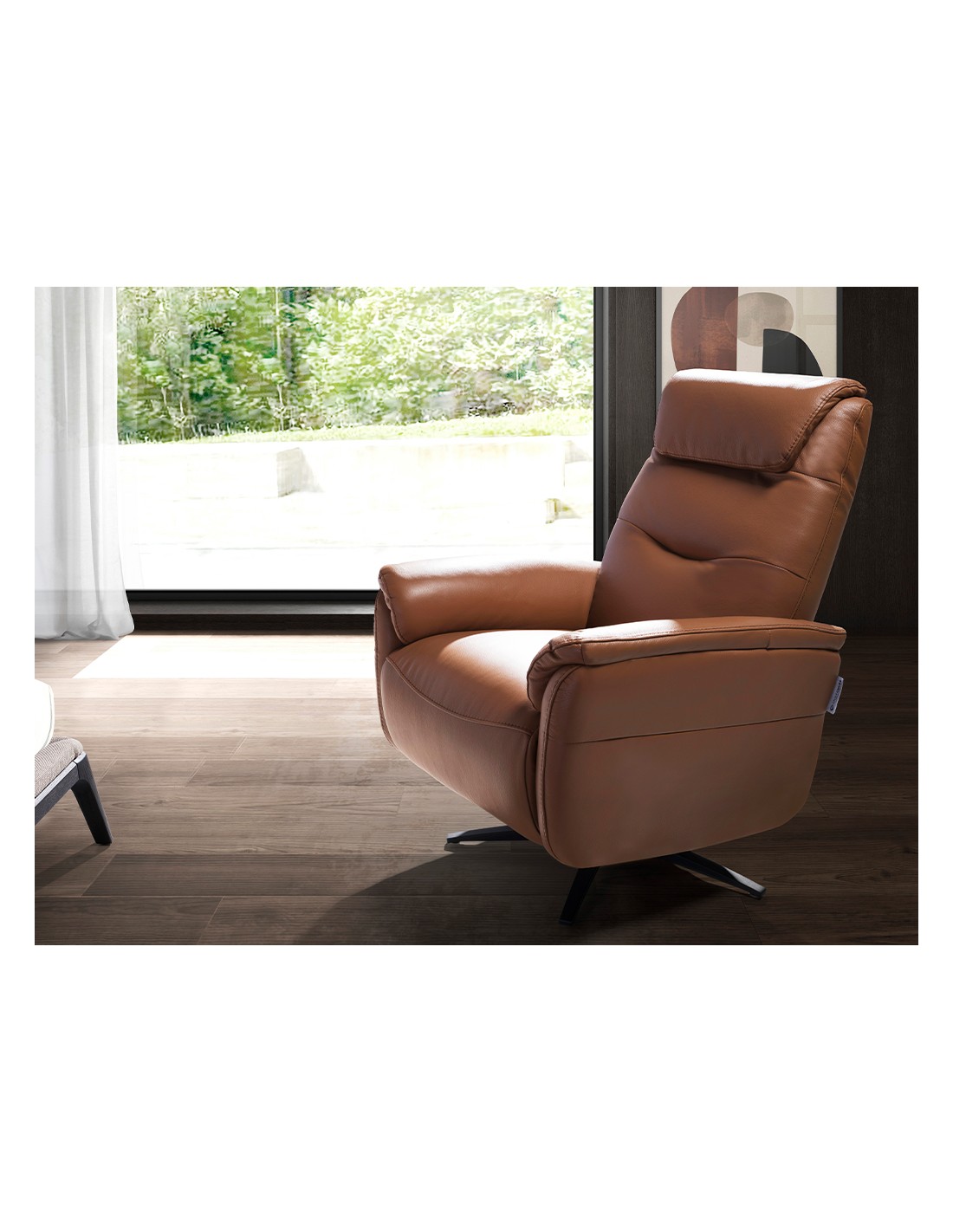 Sillón relax giratorio piel marrón