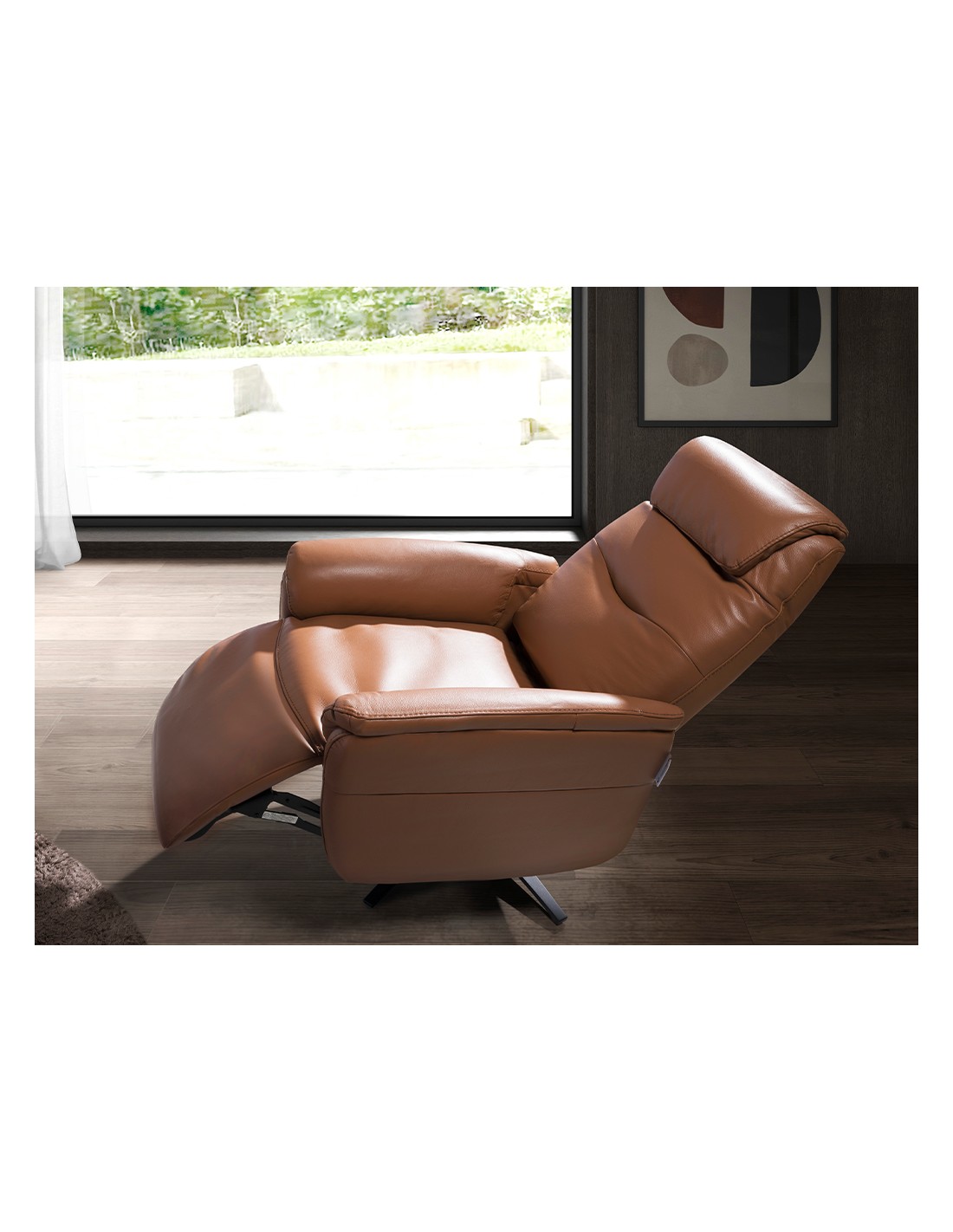 Sillón relax giratorio piel marrón