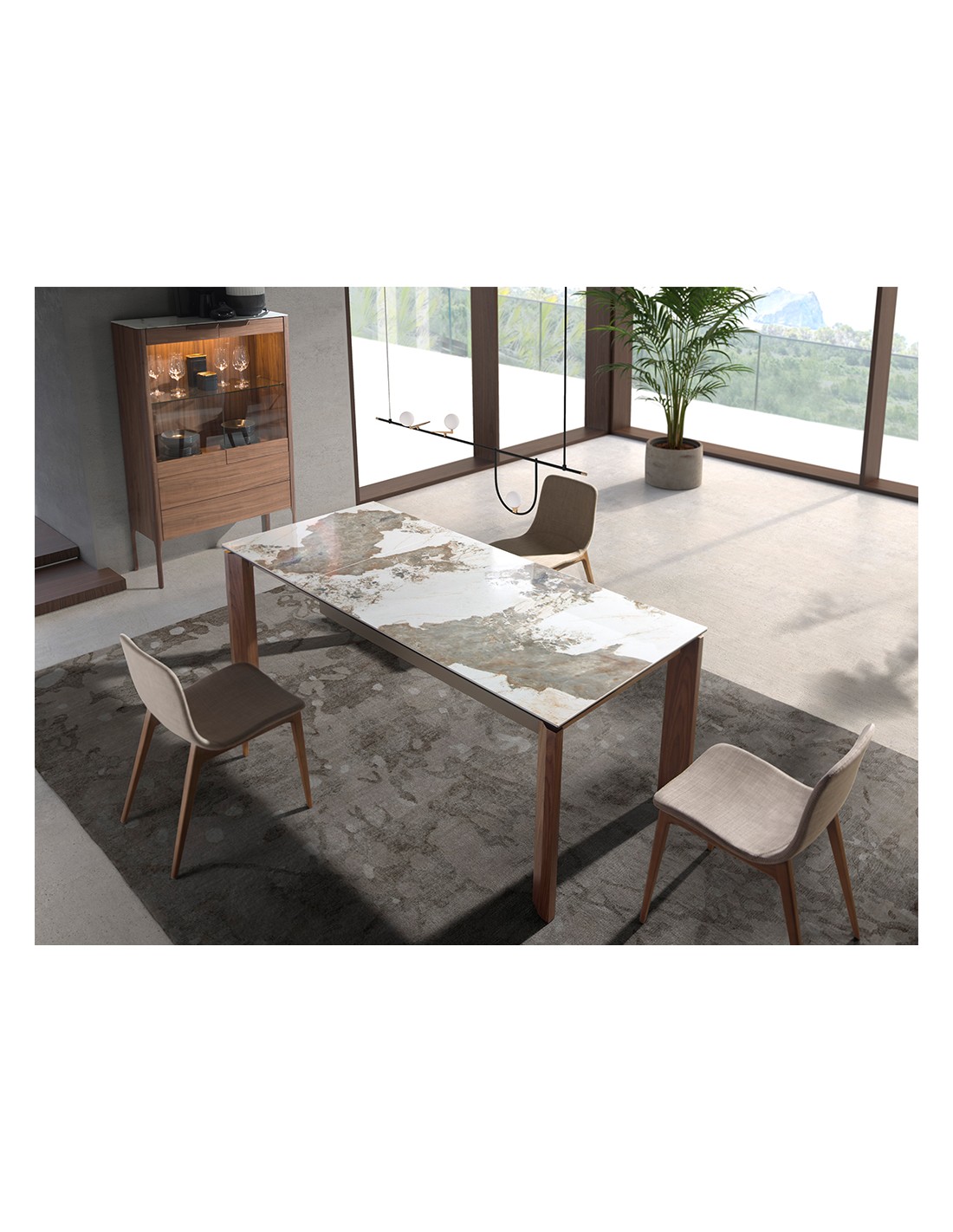 Mesa comedor extensible rectangular mármol...