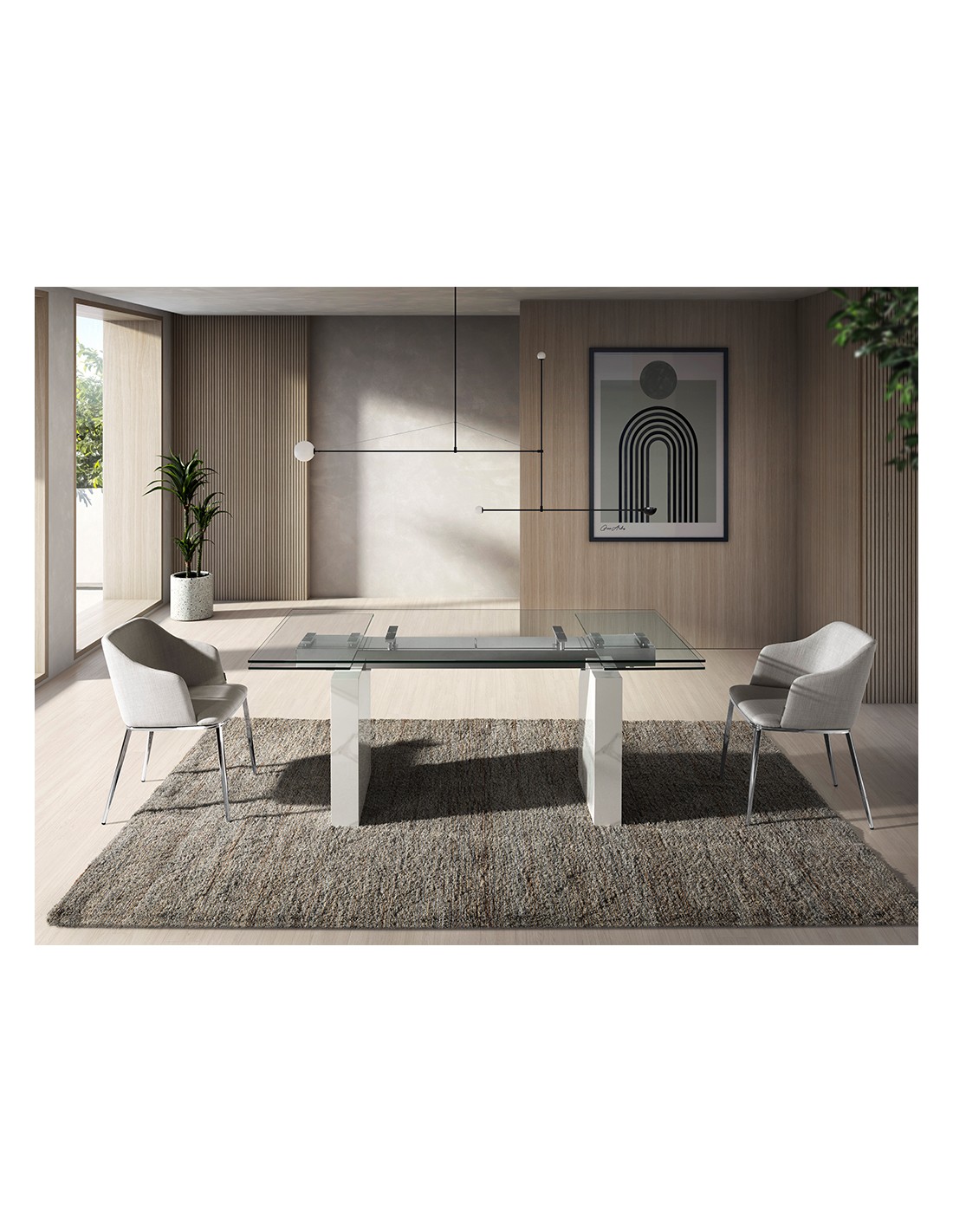Mesa comedor extensible rectangular cristal...
