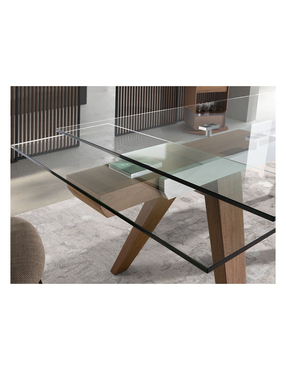 Mesa comedor extensible rectangular cristal...