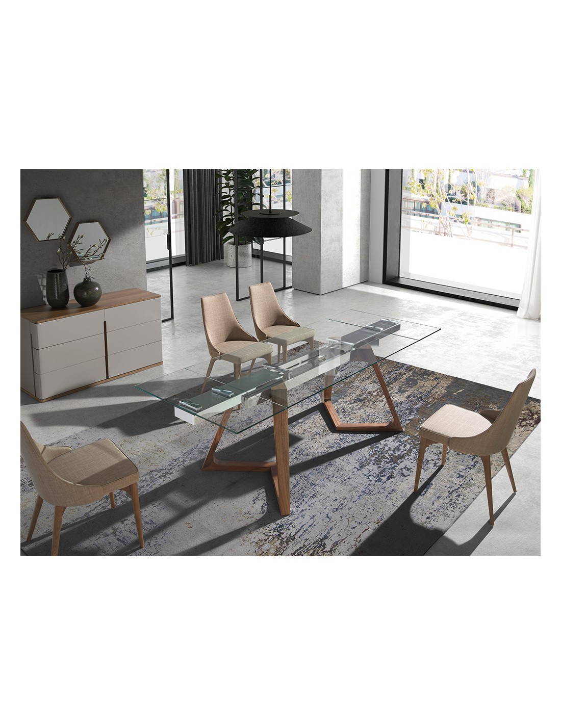 Mesa comedor extensible rectangular cristal...