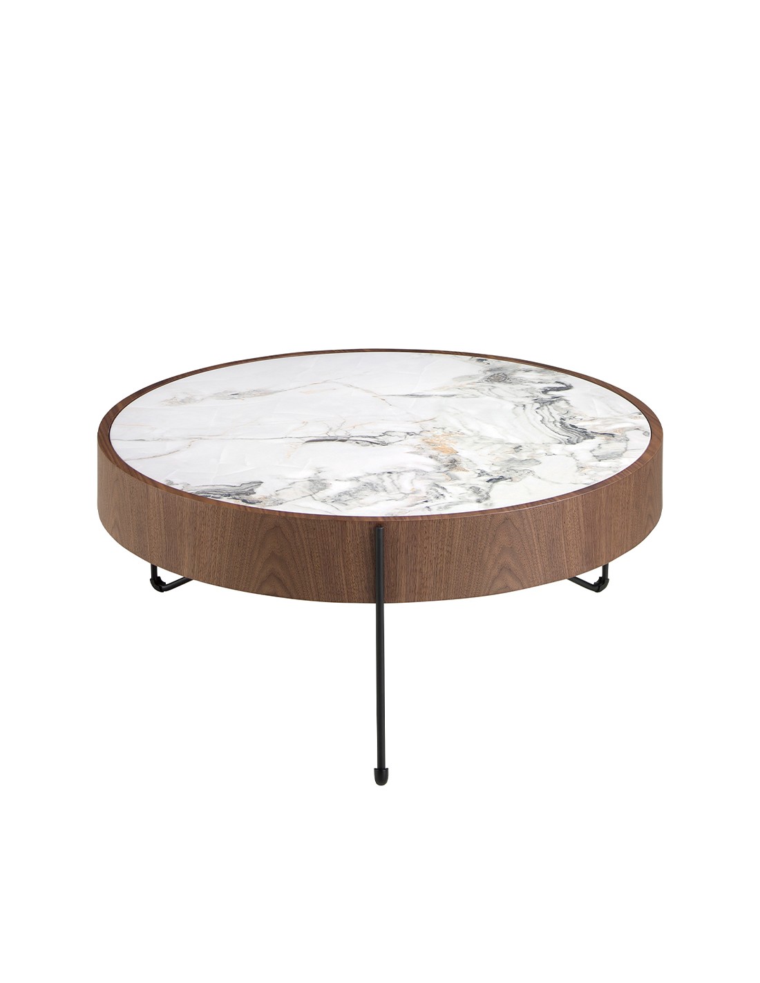 Mesa centro redonda mármol porcelánico, nogal y...