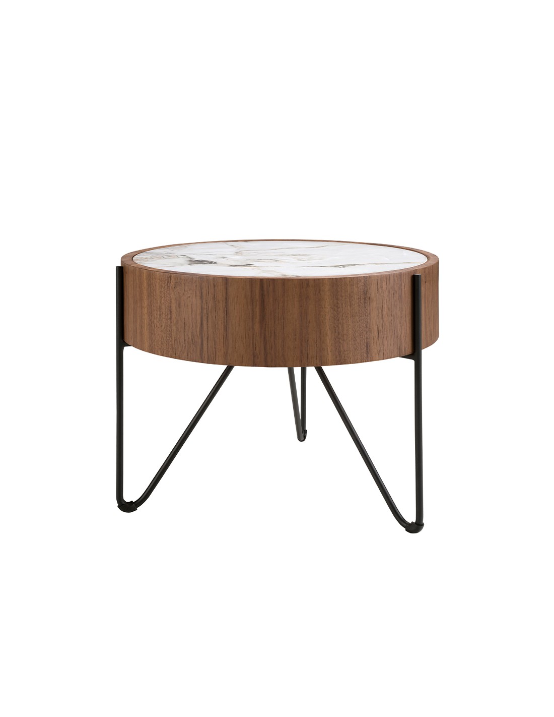 Mesa rincón redonda mármol porcelánico, nogal y...