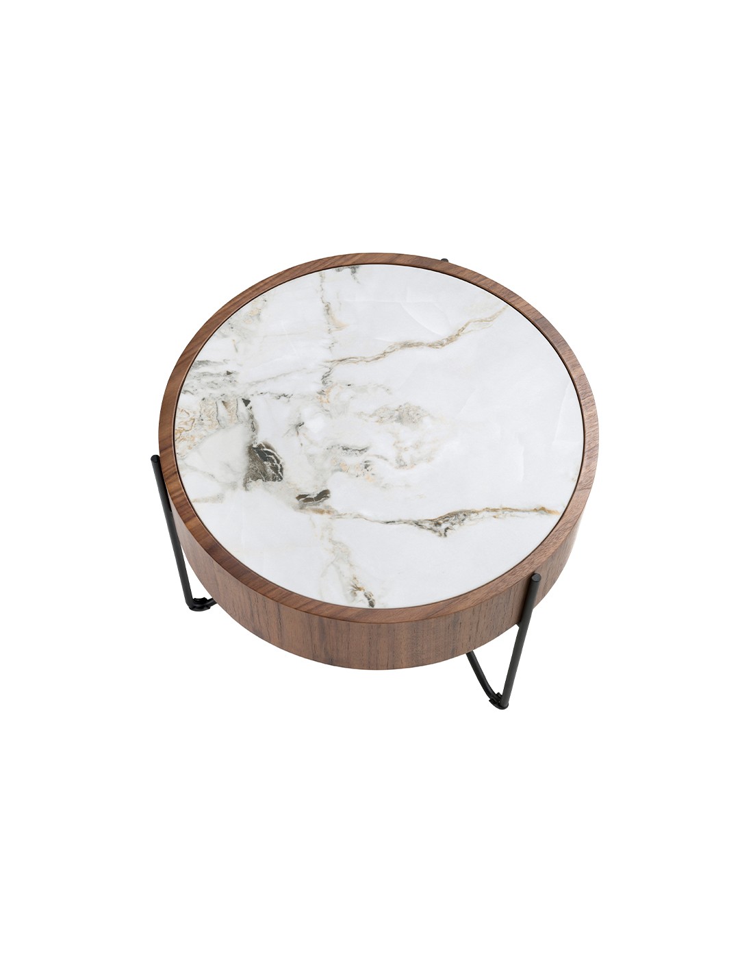 Mesa rincón redonda mármol porcelánico, nogal y...