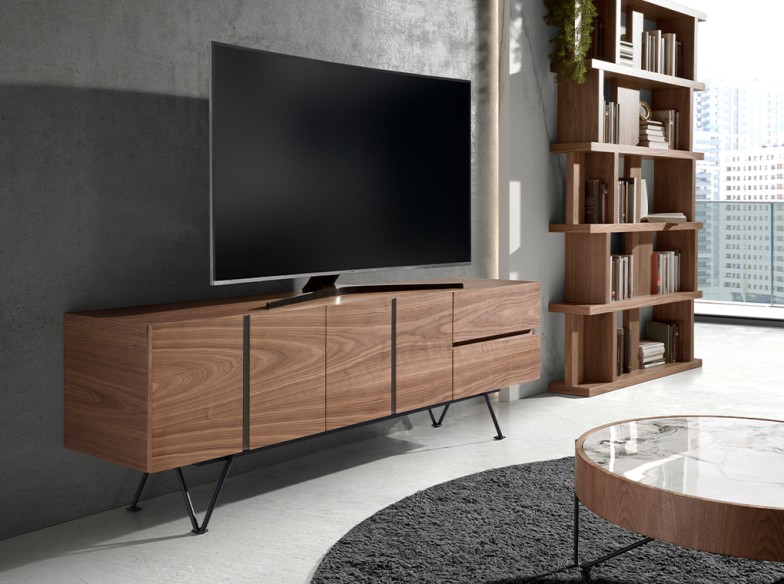 Mueble TV nogal y acero negro