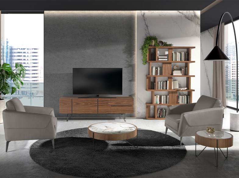 Mueble TV nogal y acero negro