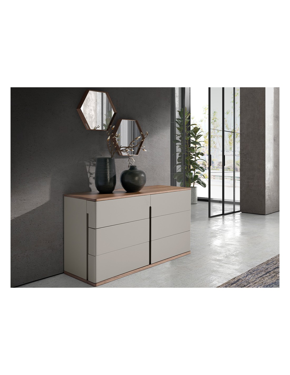 Cómoda madera gris y nogal