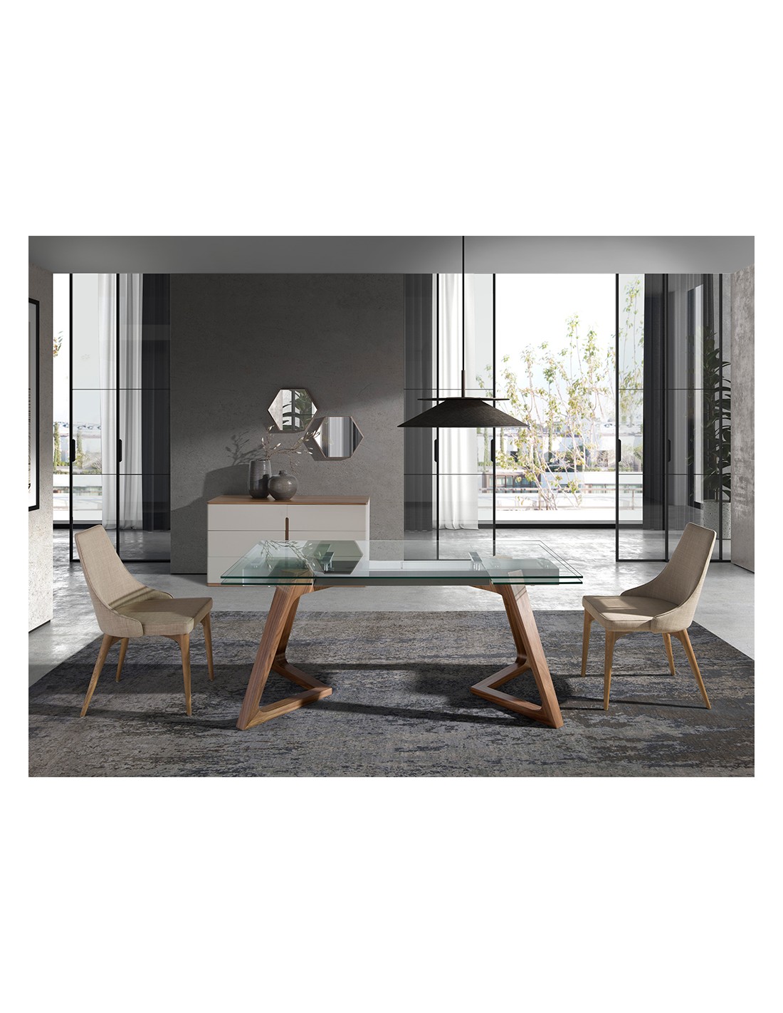 Cómoda madera gris y nogal