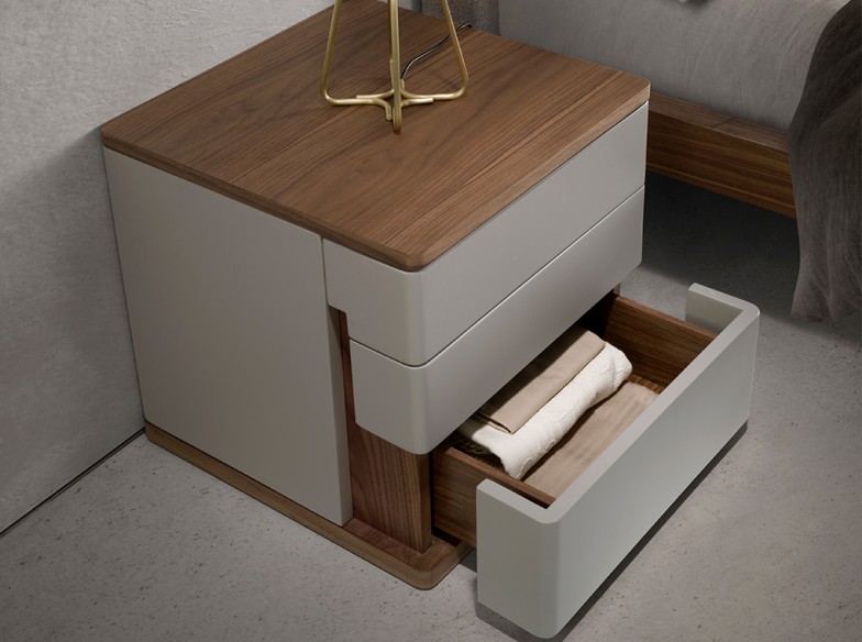 Mesita de noche madera gris y nogal