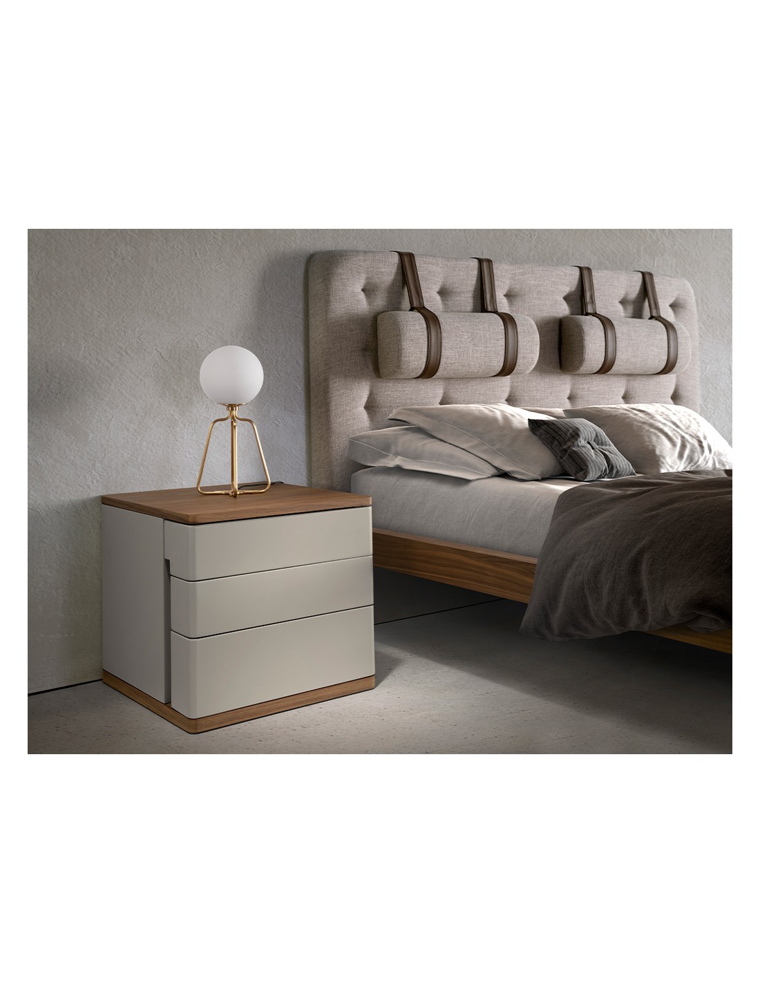 Mesita de noche madera gris y nogal