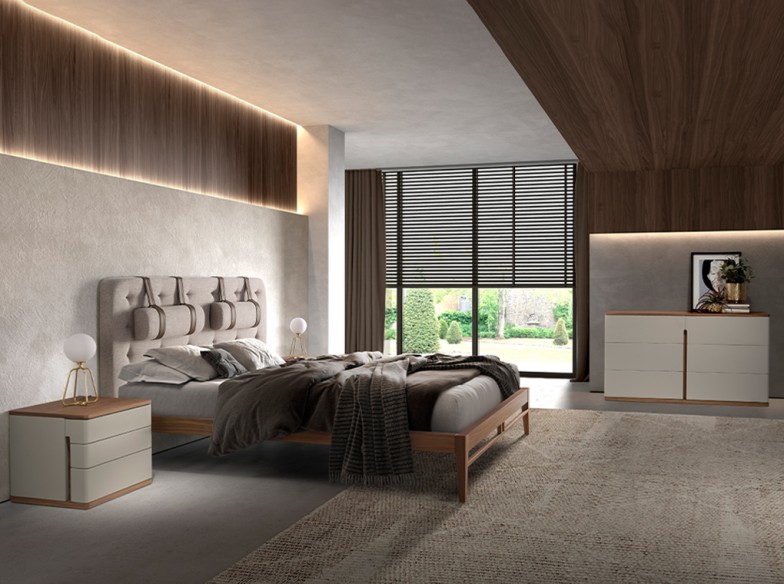 Mesita de noche madera gris y nogal