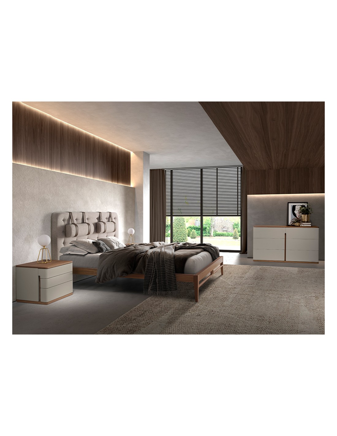 Mesita de noche madera gris y nogal