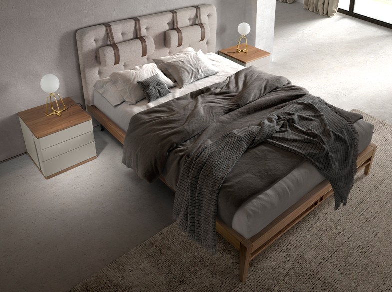 Mesita de noche madera gris y nogal