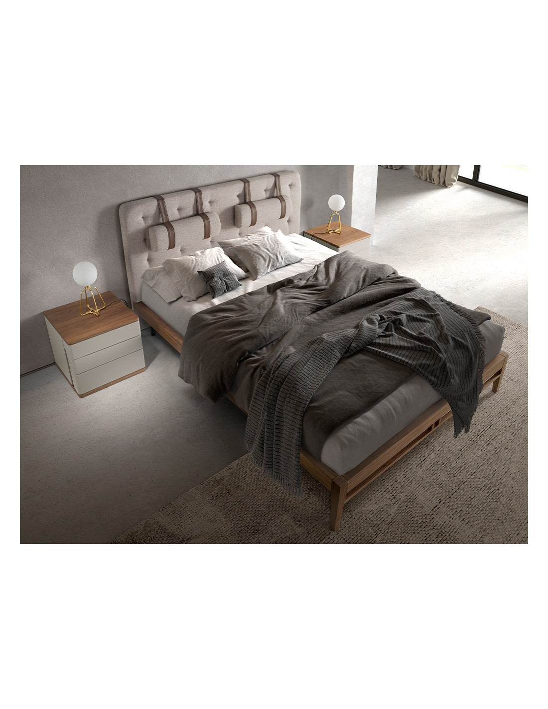 Mesita de noche madera gris y nogal