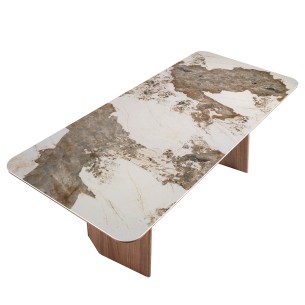 Mesa comedor rectangular mármol porcelánico y nogal 2
