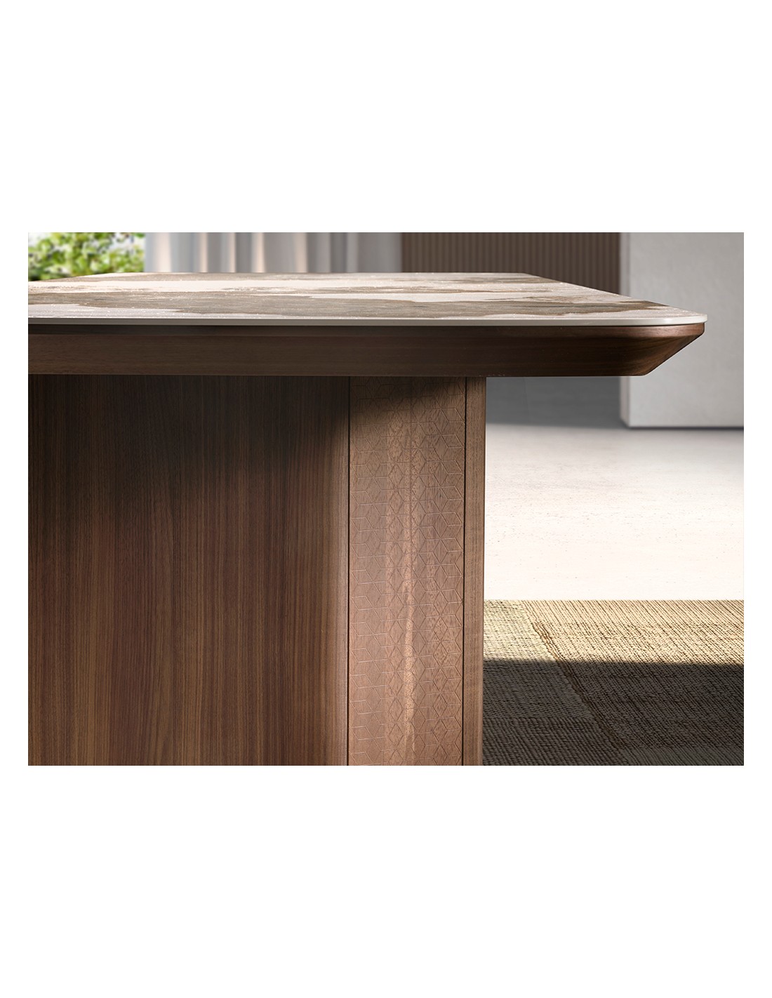 Mesa comedor rectangular mármol porcelánico y...