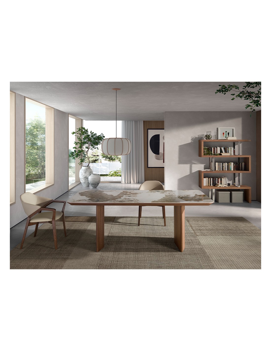 Mesa comedor rectangular mármol porcelánico y...