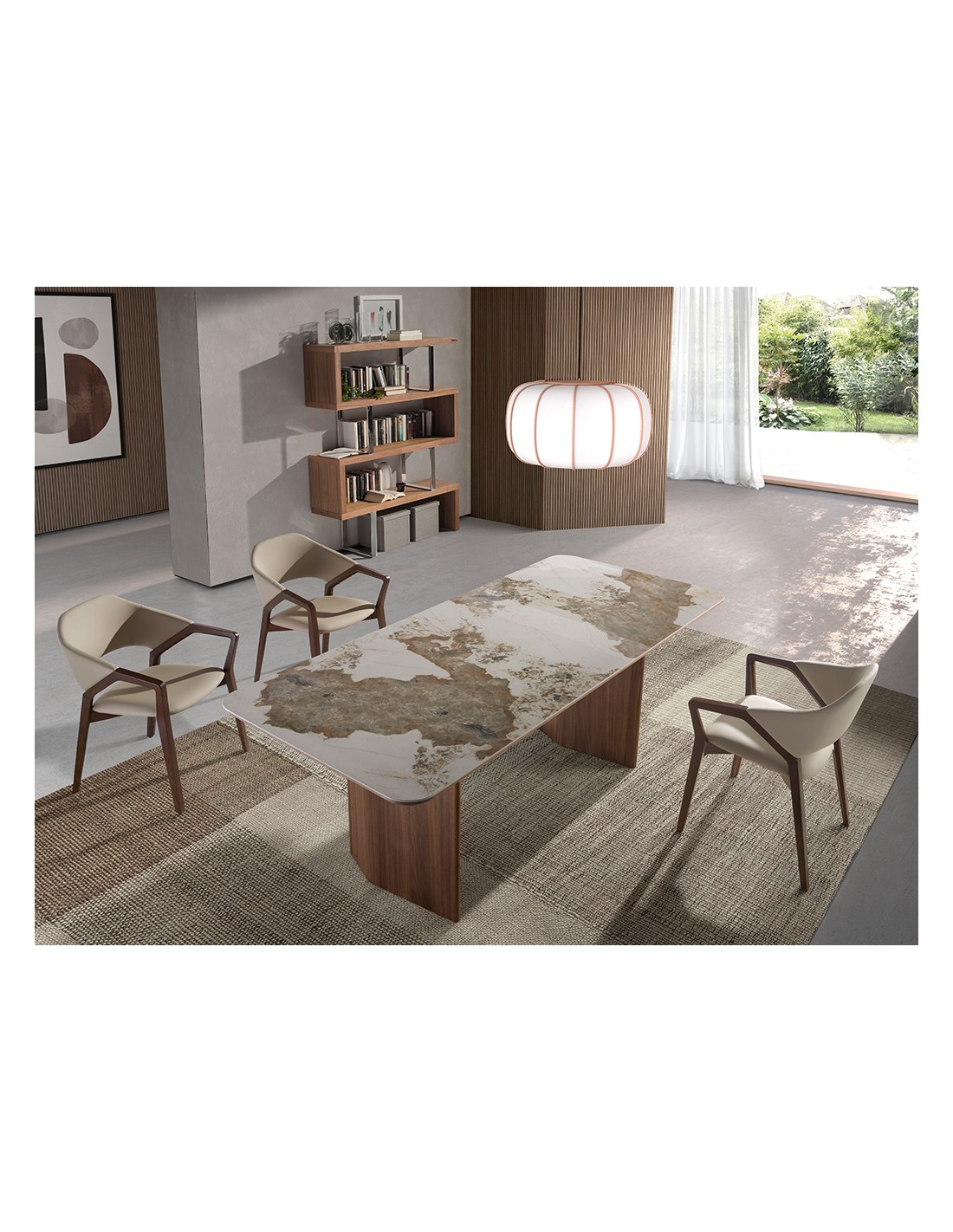 Mesa comedor rectangular mármol porcelánico y...