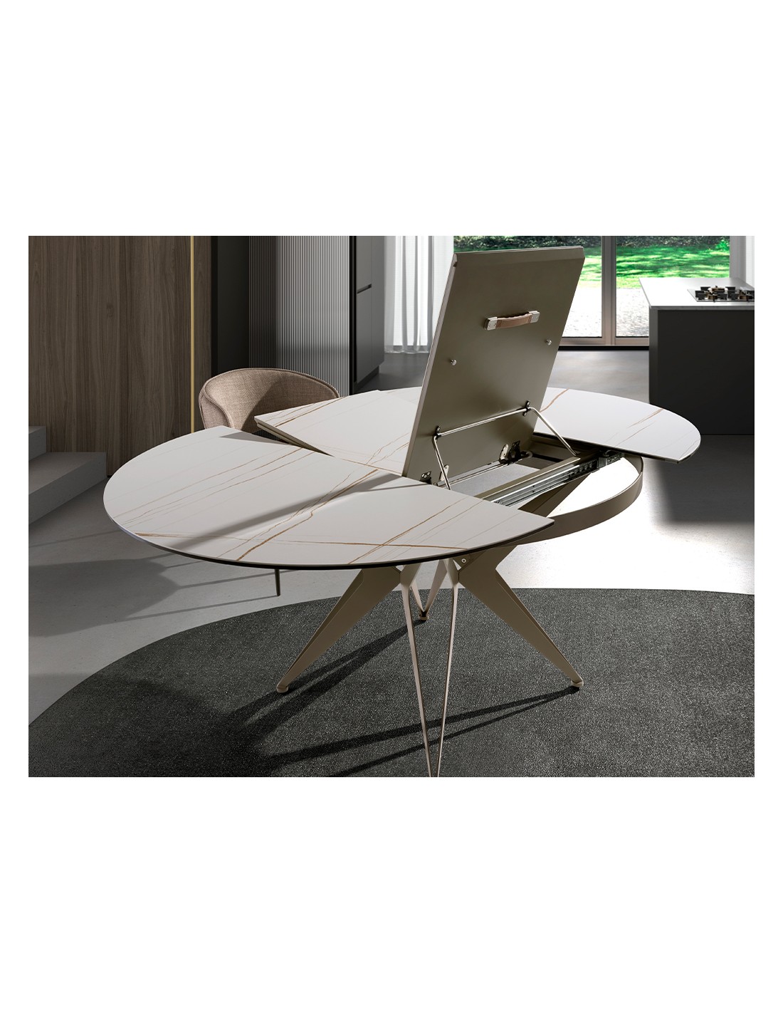 Mesa comedor extensible redonda mármol...