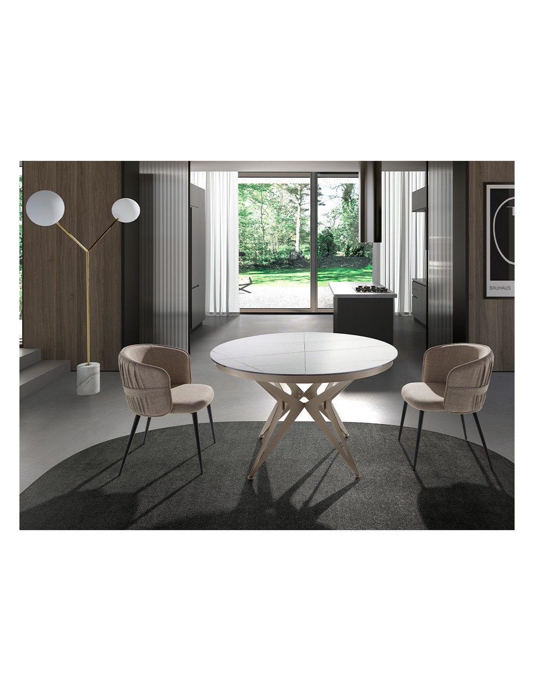 Mesa comedor extensible redonda mármol...