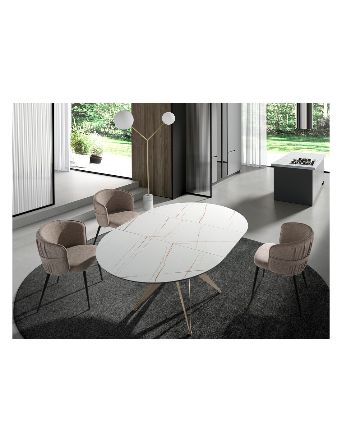 Mesa comedor extensible redonda mármol...