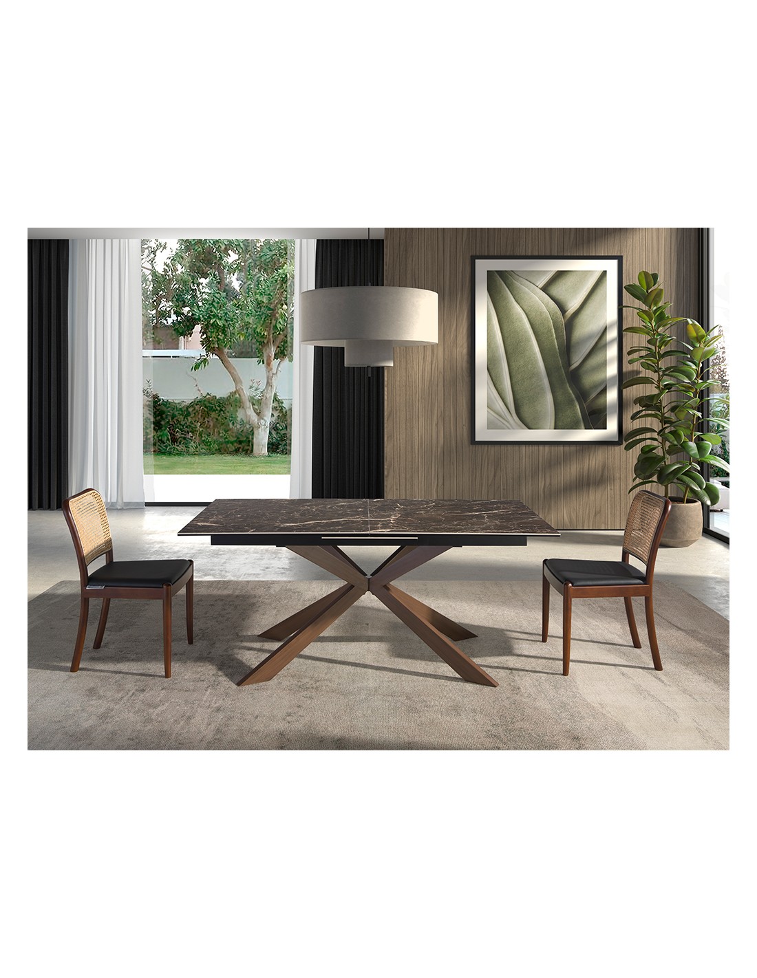 Mesa comedor extensible rectangular mármol...