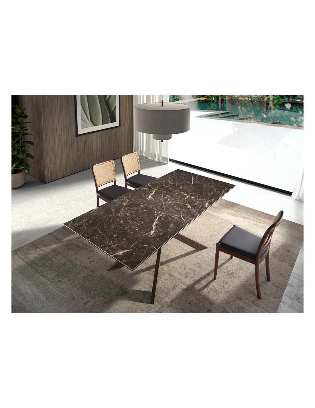 Mesa comedor extensible rectangular mármol...