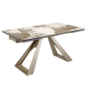 Mesa comedor extensible rectangular mármol porcelánico y...