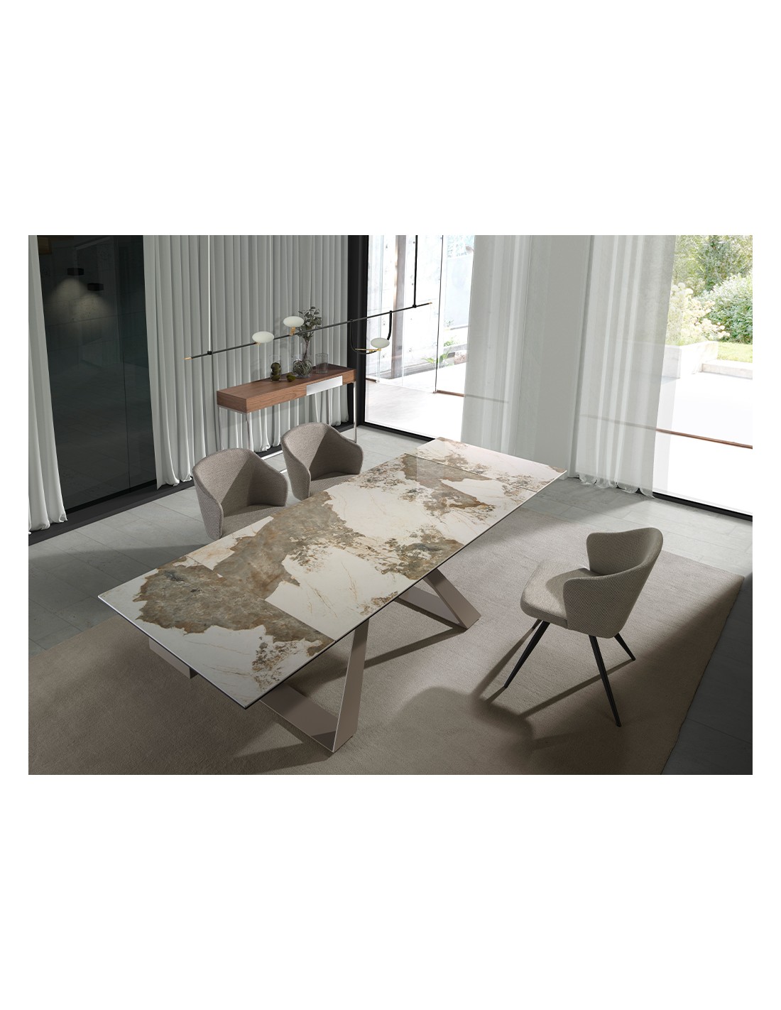 Mesa comedor extensible rectangular mármol...