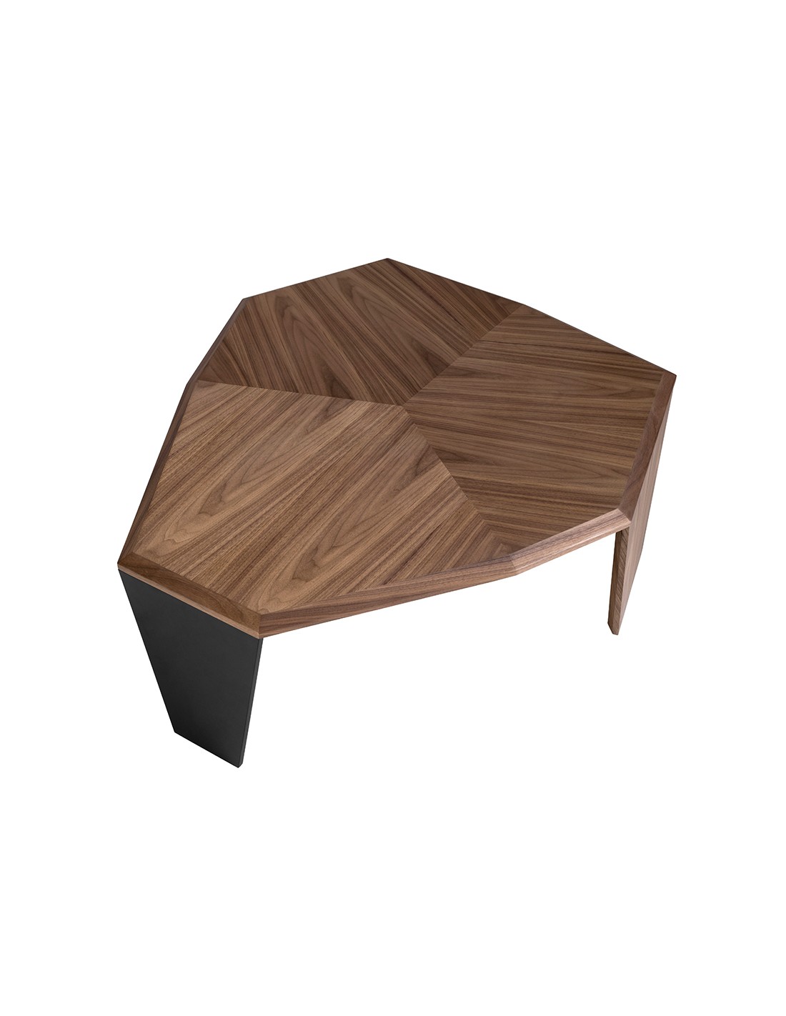 Mesa centro asimétrica nogal y pvc negro