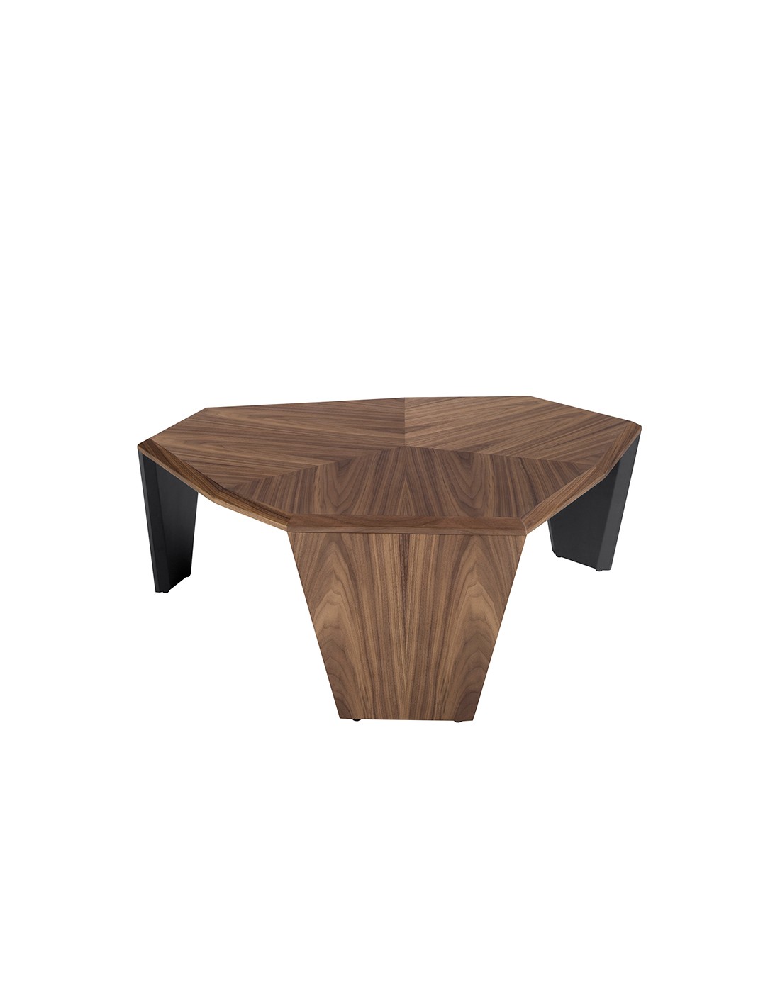 Mesa centro asimétrica nogal y pvc negro