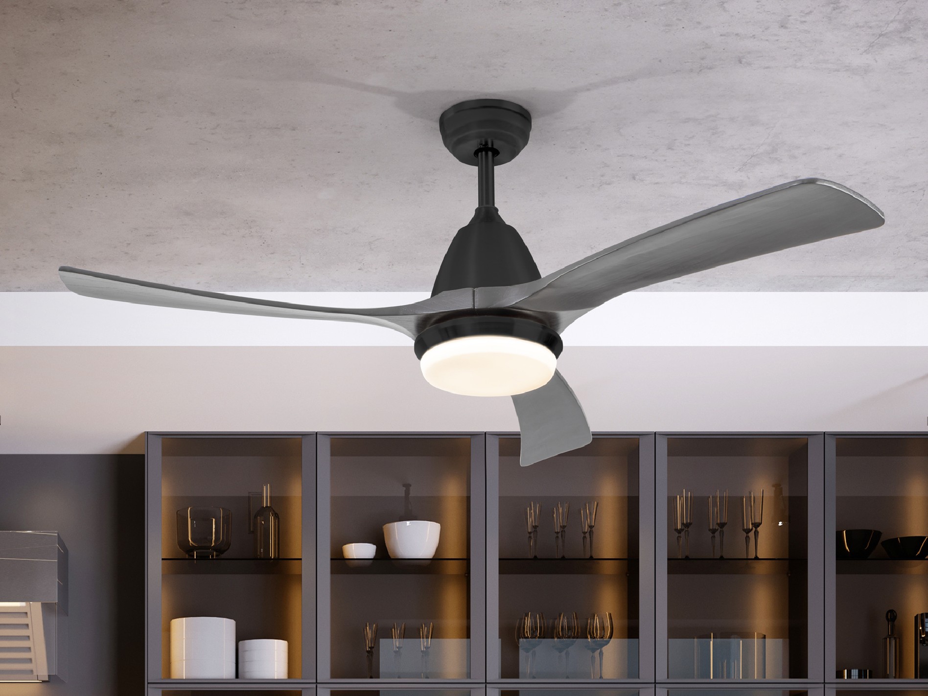 ·ASPAS· FAN, BLACK/GREY, DIMMABLE