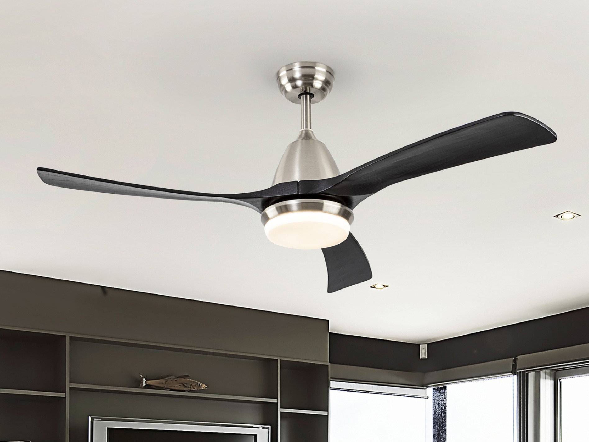 ASPAS· FAN, NICKEL/BLACK, DIMMABLE