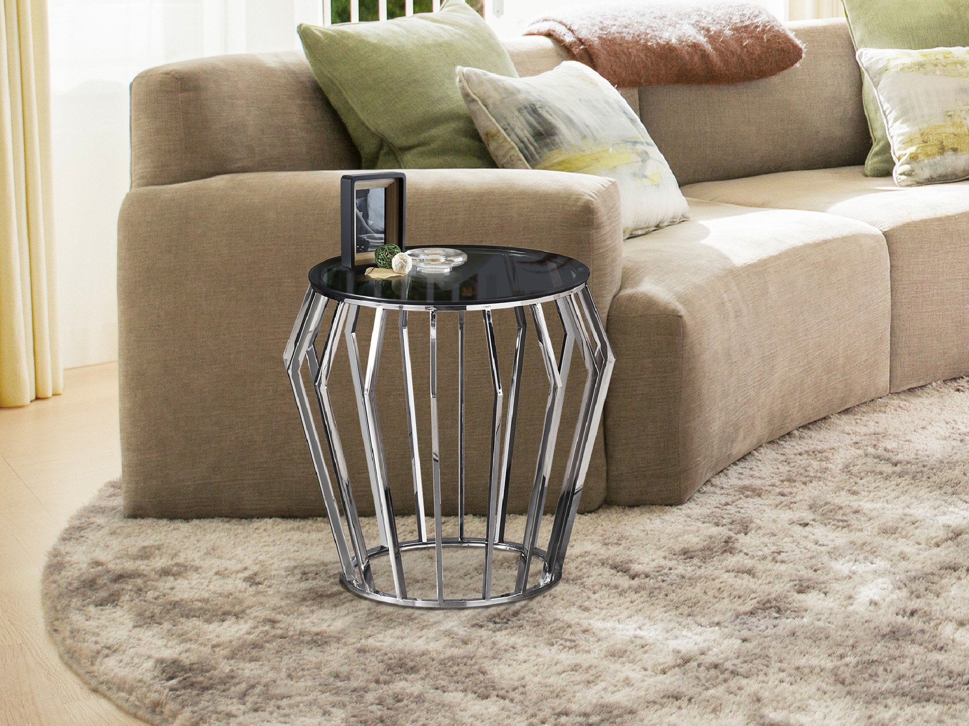 CIROS- PEDESTAL TABLE BRIGHT STEEL