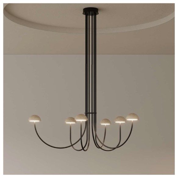 Lámpara de techo metal negro y mármol blanco Dussa AROMAS