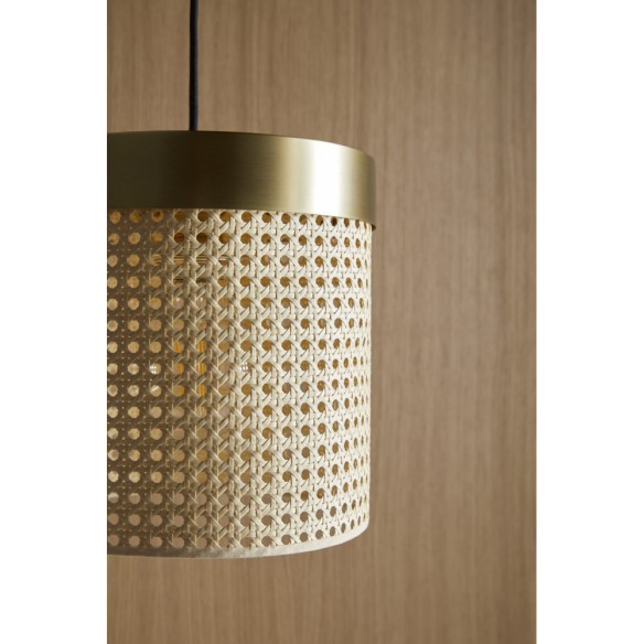 Lámpara colgante acero y rataán oro Ptan AROMAS