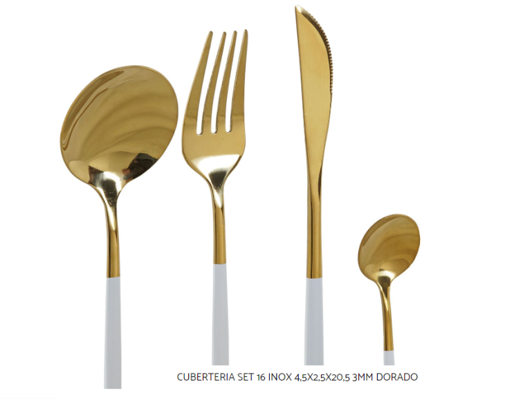 Cubertería set INOX blanca y dorada